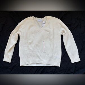 New Old Navy V-Neck Ribbed Long Sleeve Sweater Cream Off White Cotton Blend Sz S